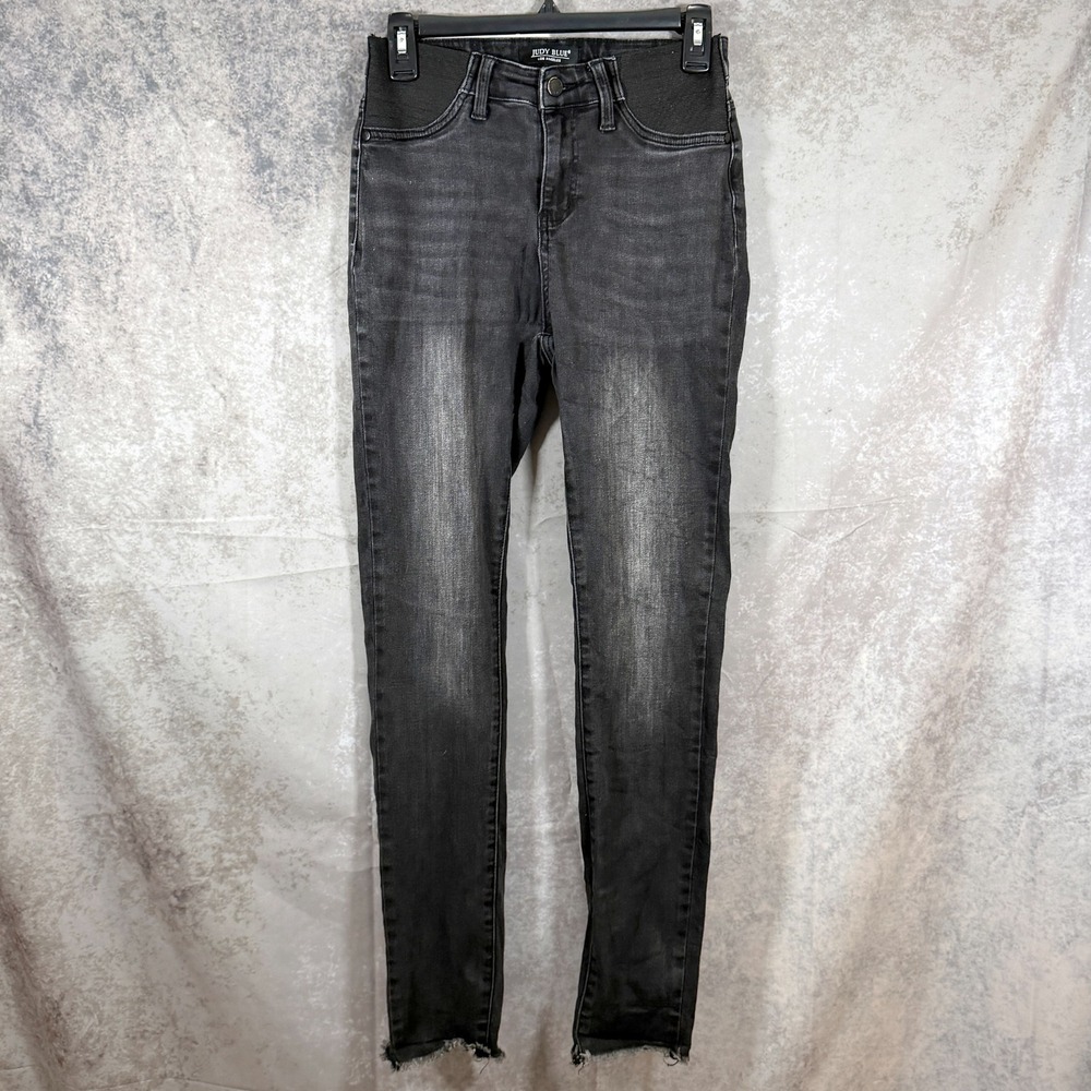 Judy Blue Maternity Slim Fit Skinny Jeans Dark Wash Frayed Hem Size 5 27 Black